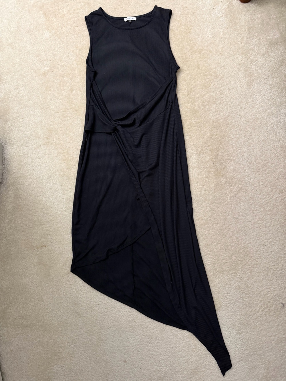 Asymmetrical Knot-Front Sleeveless Dress - Black